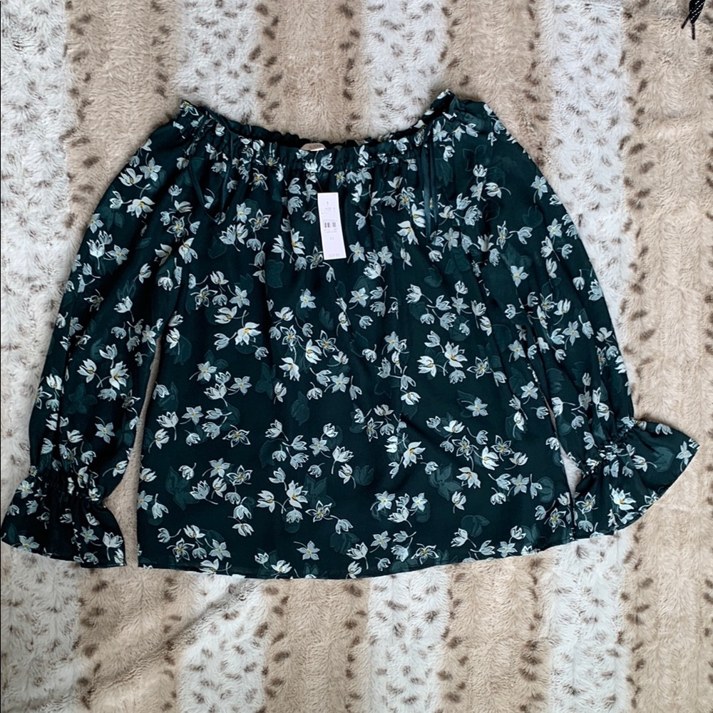 LOFT Green Cuffed Sleeve Relaxed Blouse